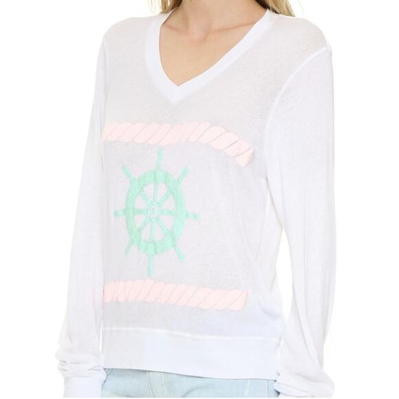 Wildfox Bubblegum Sailor Nautical Pullover Graphic Print Sweatshirt V-neck Top - Picture 2 of 11